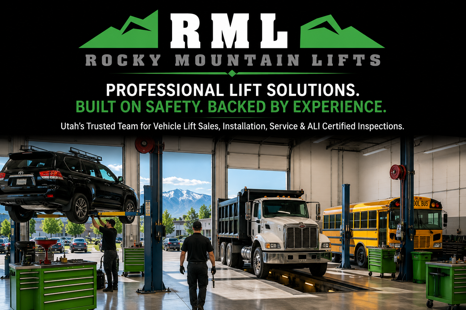 Vehicle lift service shop with light-duty and heavy-duty vehicles